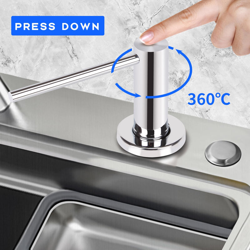 Dish Soap Dispenser Kitchen Sink, Long Spout Kitchen Sink Soap Dispenser Pump, Refill from The Top, Metal Pump Head with 17OZ Large Liquid Bottle, Chrome (2 Scrub Sponges)