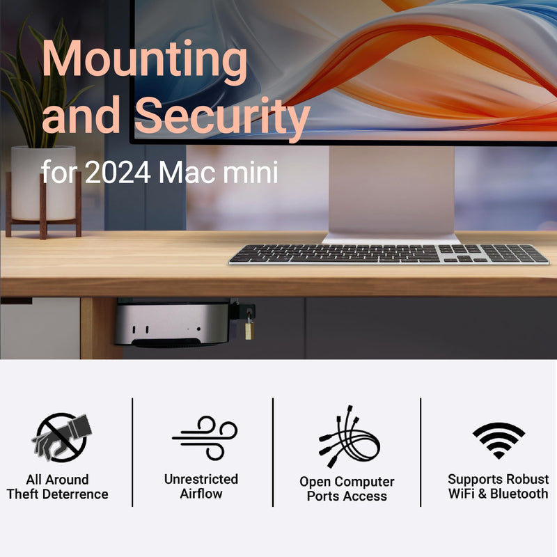 Sonnet MacCuff mini (2024+) Steel Mounting Bracket for 2024 Mac mini for Under Desk, Wall & VESA Monitor Mount – Padlock Compatible