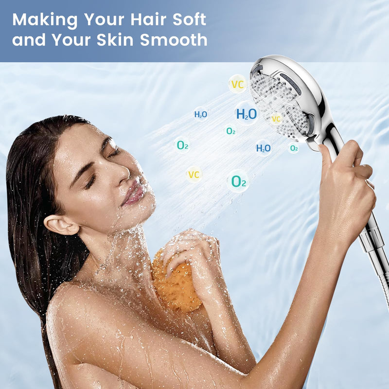 FEELSO Filtered Shower Head with Handheld, High Pressure 7 Spray Showerhead with Filters for Hard Water - Remove Chlorine, Reduce Dry Itchy Skin, Anti-clog Nozzles, Power Wash to Clean Tub, Tile & Pet Chrome