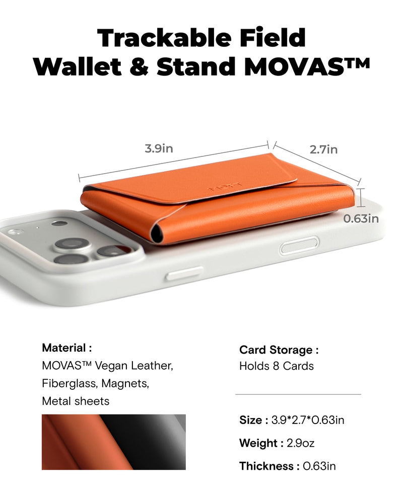 MOFT Trackable Field Wallet & Stand, Magsafe Phone Wallet, Jet Black | Apple Find My & Google Find Hub Integration | Holds 8 Cards | MOVAS Leather | Pull-to-Access | Travel Essential | Best Gift Phone Wallet Stand
