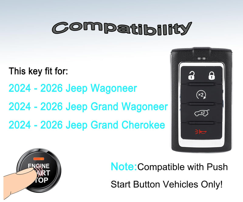 Smart Key Fob for Jeep Grand Cherokee/Jeep Grand Wagoneer 2024-2026 | YIKEBALOG 5-Buttons Proximity Key Fob Replacement for Jeep Grand Cherokee Jeep Grand Wagoneer/Wagoneer 2024-2026 2BAHD-KFW1