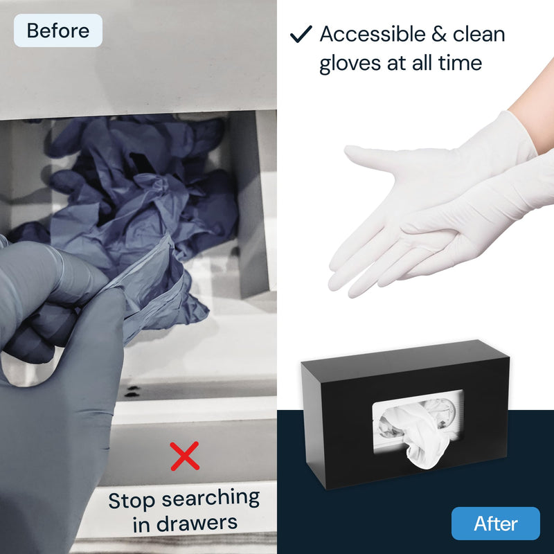 Glove Holder for Wall Mount Dispenser - Single Black - Side-Loaded Acrylic Rack - Disposable Glove Box
