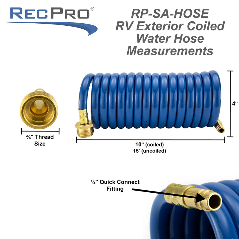 RecPro RV Exterior Shower Hose | 15' Blue Coiled Hose | Optional Flexible Quick Connect Sprayer | UV Resistant (No Sprayer) No Sprayer