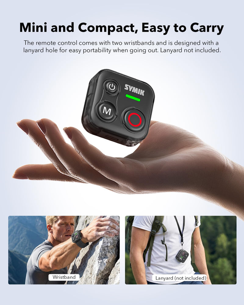 SYMIK Remote Control for Insta360, Bluetooth Remote for GoPro and DJI | Universal Shutter Remote Control for DJI Action Camera & Phone, Splash Resistance, Rechargeable, 230ft Range, 120-H Battery