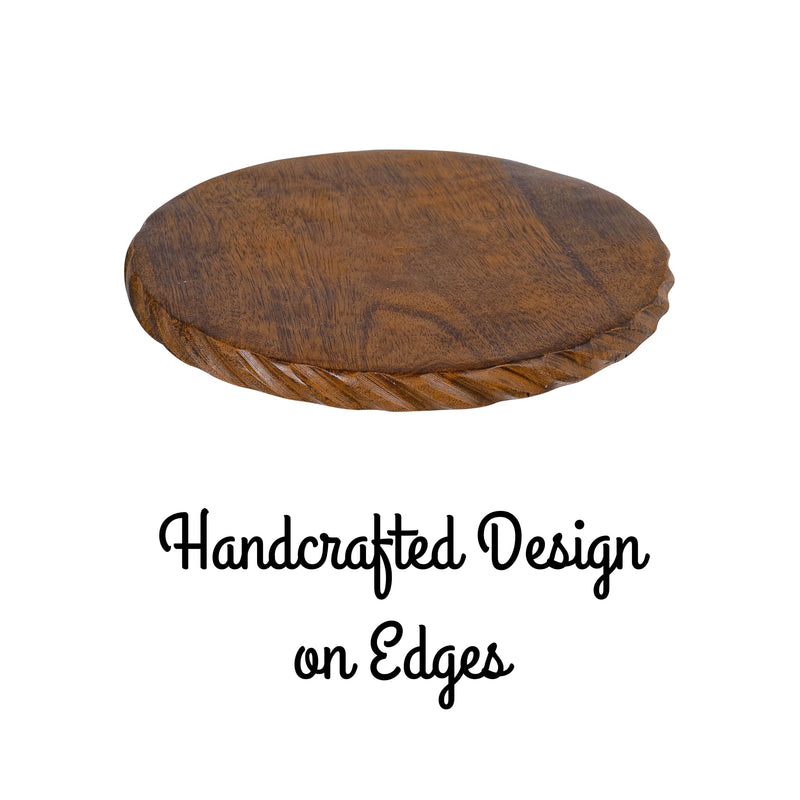 Wooden Trivets for Hot Dishes, Pots, Teapot and Pans (Set of 2) | 8'' Round Wood Dining Decorative Trivets, Kitchen Countertop Decor for Table, Christmas Thanksgiving Large Coasters Designer Edge