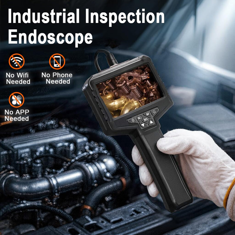 [Dual-Lens] Inspection Endoscope, Industrial Borescope Camera with Light, IP67 Waterproof Drain Pipe Scope Camera, 16.5ft Semi-Rigid Cord Borescope with Light, 1080 HD Screen(32GB Capacity)