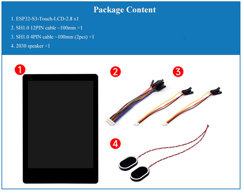 ESP32-S3 2.8inch Capacitive Touch Display Development Board, 5-Point Touch, 240×320 IPS LCD, 32-bit LX7 Dual-Core Processor, Support Wi-Fi & Bluetooth, Multiple Peripherals Interfaces, with Speaker