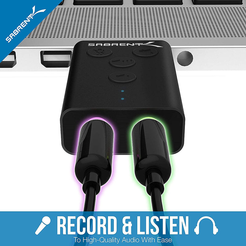 SABRENT Aluminum USB External 3D Stereo Sound Adapter for Windows and Mac. Plug and Play No Drivers Needed. [Black] (AU-DDAB) Black