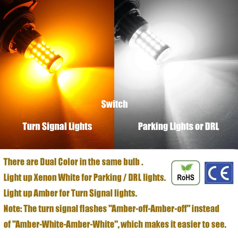 iBrightstar Super Bright 3157 4157 3155 3457 Switchback LED Bulbs with Projector Replacement for Daytime Running Lights/DRL and Turn Signal Lights, White/Amber