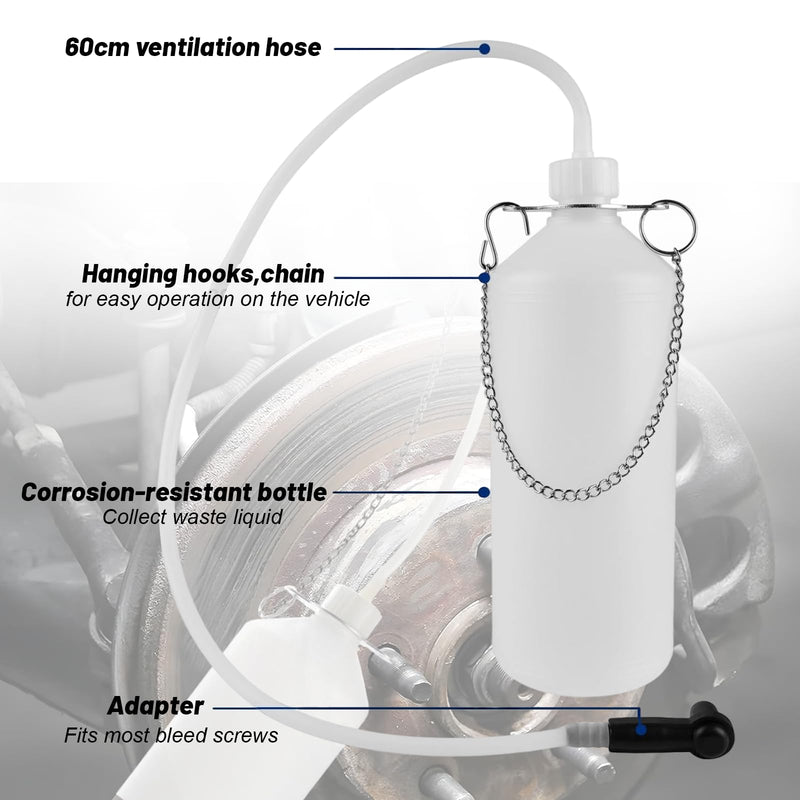 1L Brake Bleeder Bottle One Person - Automotive Brake Fluid Bleeding Kit with 24 inch Tube and Rubber Connector for Collect Brake Fluid, Fit for Cars, Motorcycles, and ATVs