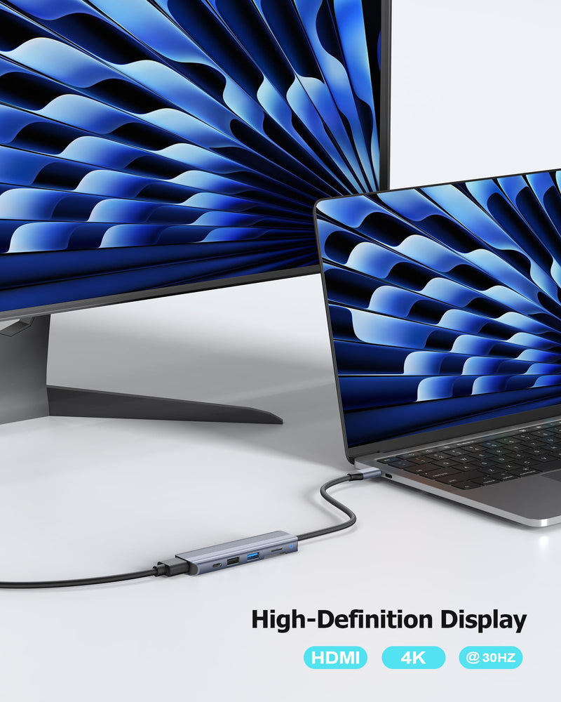 6-in-1 USB C Hub, 4K HDMI, USB 3.0, PD 100W, SD/TF Card Reader, Docking Station for MacBook Pro, MacBook Air, Laptops