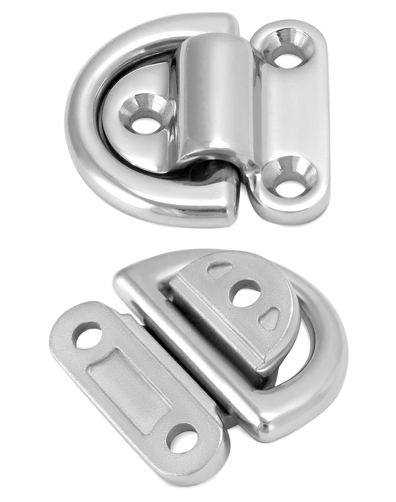 QWORK Marine Folding Pad Eye, 4 Pack Marine Grade Stainless Steel 316 D Ring Anchor, 44mm x 40mm Heavy Duty Desk Tie Down Anchor with Plate, for Marine Trailer Boats Truck