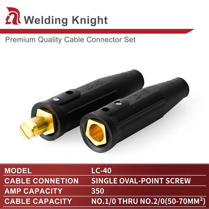 LC40 Welding Cable Connector Set Male and Female for 1/0 Thru 2/0 Cable Capacity 350 Amp 50-70 SQ-MM Black & Red 2-Set