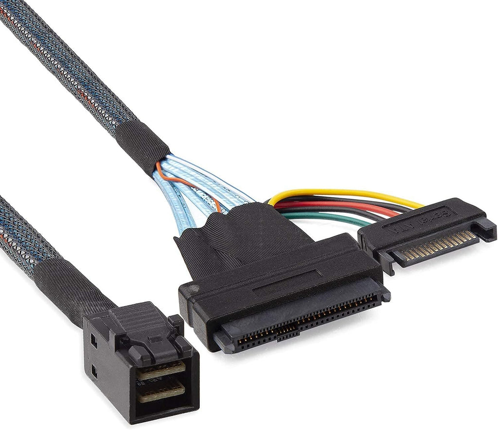 10Gtek# 12G Internal Mini SAS SFF-8643 to U.2 SFF-8639 NVMe SSD Cable with 15 pin Male SATA Power Connector, PCIe 4.0, 85 Ohm, 1.6ft/0.5m 0.5 meter SFF-8643 to SFF-8639