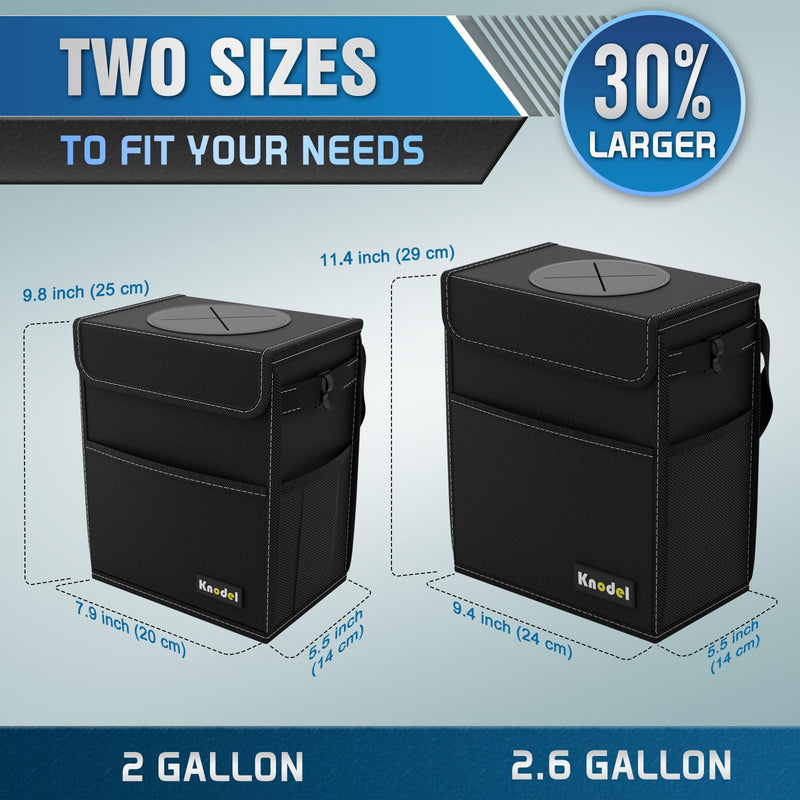 K KNODEL 2 Gallon Black Leak-Proof Waterproof Car Trash Can with Lid Medium