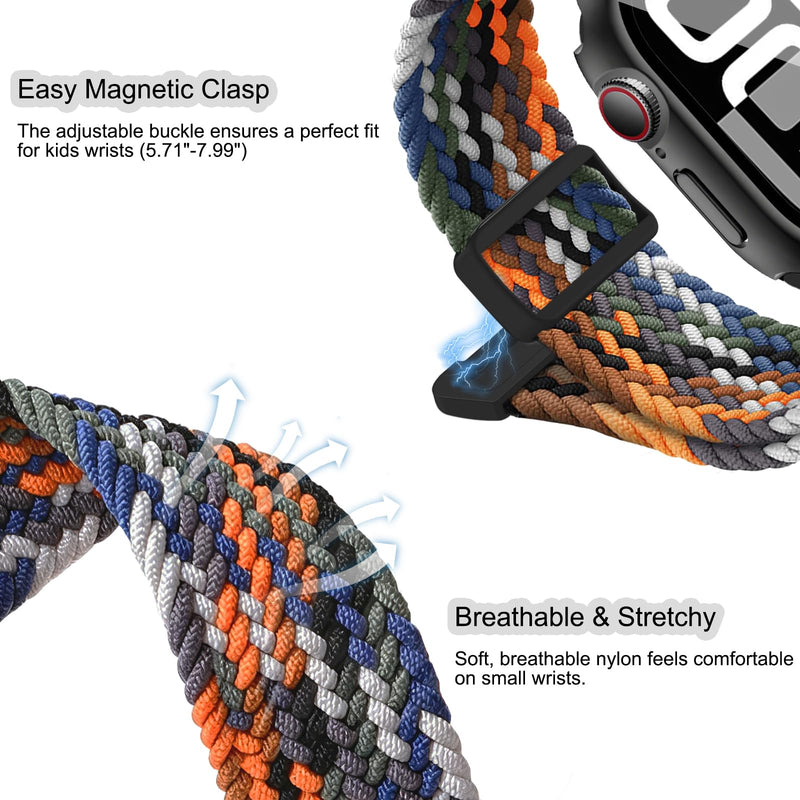 Braided Band and Case for Kids Apple Watch Band SE3/SE2/SE & Series 9-1 | Adjustable & Breathable Elastic Nylon Strap for Girls Boys iWatch Cowboy 40mm