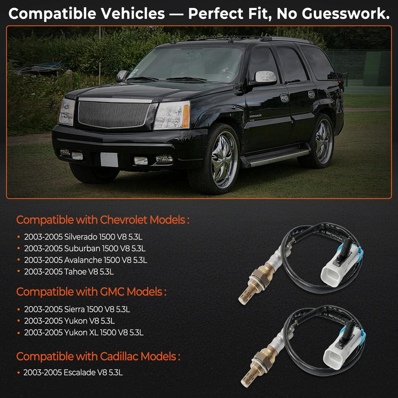 Set of 2 Oxygen Sensor Upstream Downstream O2 Sensor Compatible with 2003-2005 Chevy Silverado Suburban Avalanche 1500 Tahoe, GMC Yukon Yukon XL Sierra 1500, Cadillac Escalade 5.3L V8 Replace 234-4668