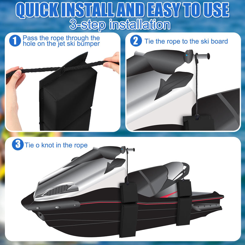 2 Pcs PWC Boat Fender with Cords, Jetski Pontoon Boat Bumpers for Docking, Dock Bumper PWC Safe Contour Fender for Motorboat Boats Dock Marine Hull Accessories Black General