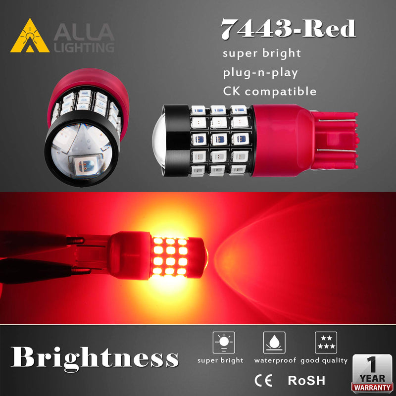 Alla Lighting Upgraded Version T25 3156 3157 LED Strobe Brake Lights Bulbs, Red Flashing Stop Lamp 3057K 4057K 3457 4114 4157KX 3157KK 3157KX 3155 Super Bright 2835-SMD 12V Pure Red