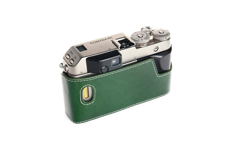 Contax G1 Case, BolinUS Handmade Genuine Real Leather Half Camera Case Bag Cover for Contax G1 Camera with Hand Strap (Green) Green