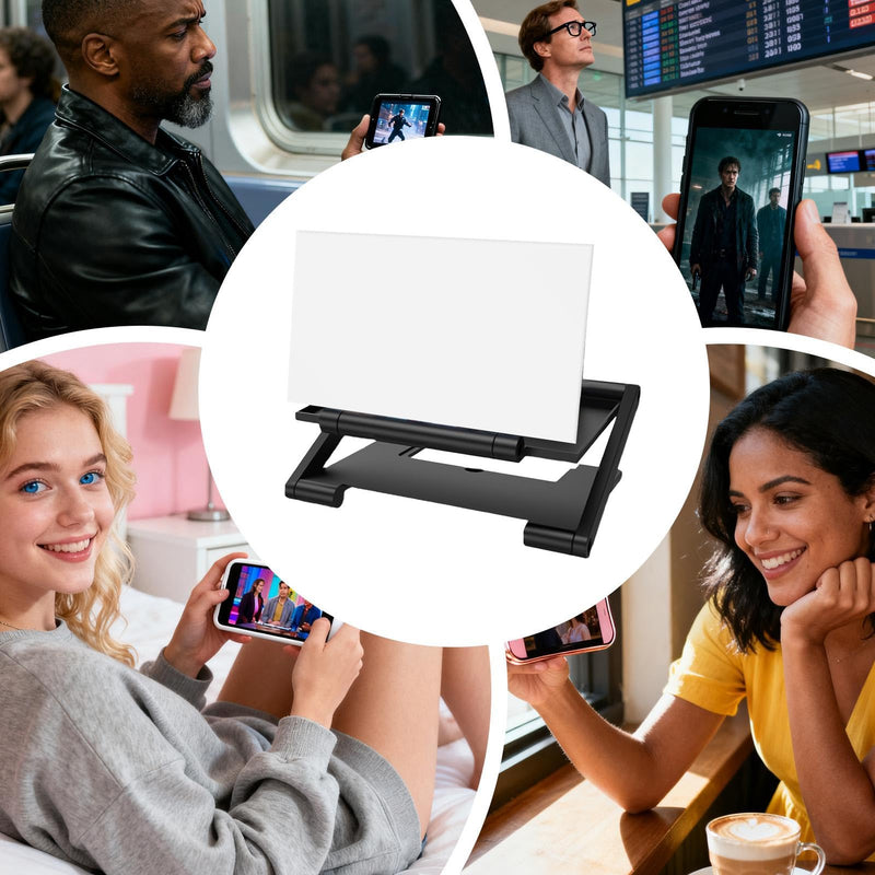 Phone Magnifier Screen 8 Inch Smartphone Enlarger | Height Adjustable Phone Screen Enlarger with Foldable Stand for Men Kids Movie Video TV Game Video Viewing Black
