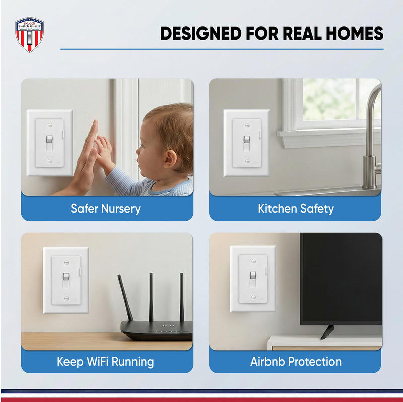 eLock Switch Guard for Toggle Switches | Child Proof Light Switch Lock with ON/OFF Push Button | Made in USA | Protect Devices, TV's, Security Camera, Gas Fireplace | Safety Cover | Ivory | 2 Pack 2 Count
