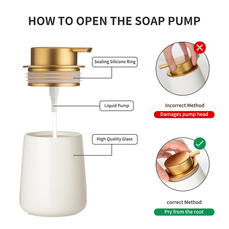Enra Ceramic Soap Dispenser,12 oz Hand Lotion Dispenser with Gold Pump,Refillable Dish Soap Dispenser,Modern Liquid Soap Dispenser for Bathroom,Kitchen with Easy-to-Press Pump Liquid-white-gold Pump