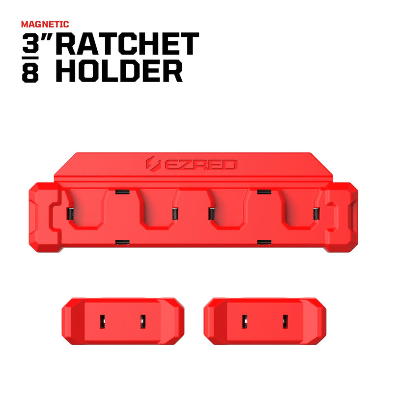EZRED EZRH4 Magnetic 3/8" Ratchet Holder, Red, Holds 4 Ratchets