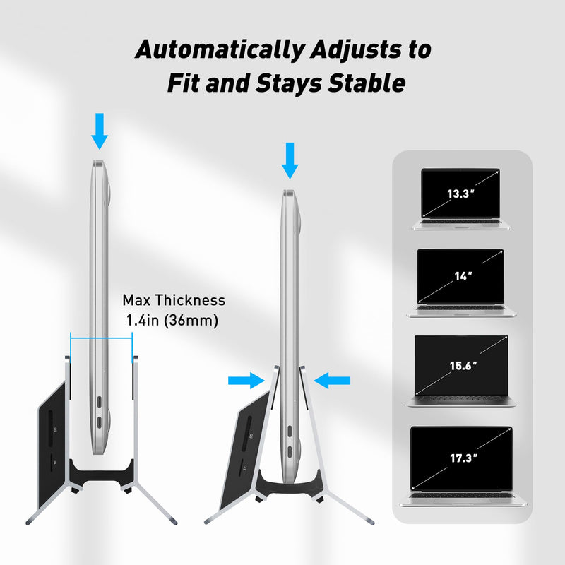 AboveTEK Vertical Laptop Docking Station, Gravity Auto Lock MacBook Stand, Aluminum Laptop Vertical Dock Stand, Silver