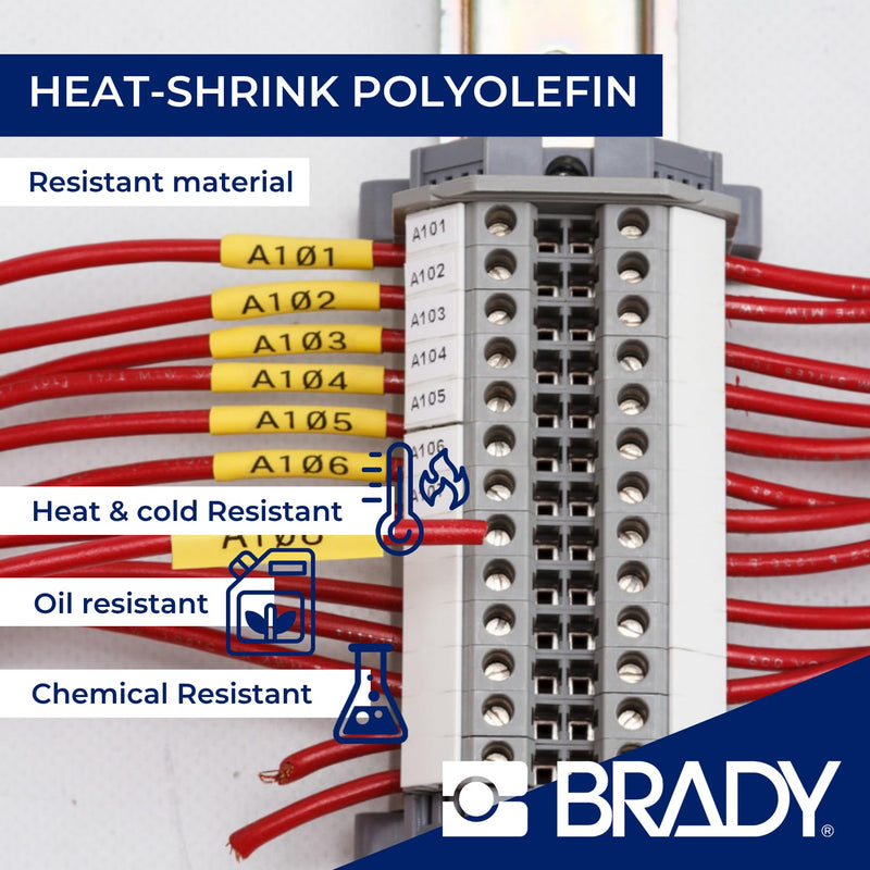 Brady Authentic (M21-250-C-342) PermaSleeve Heat Shrink Tubing for Control and Electrical Panels, Wire Harness, Black on White- For M210, M210-LAB, M211, BMP21-PLUS and BMP21-LAB Printers, .439" W 7'L .439"