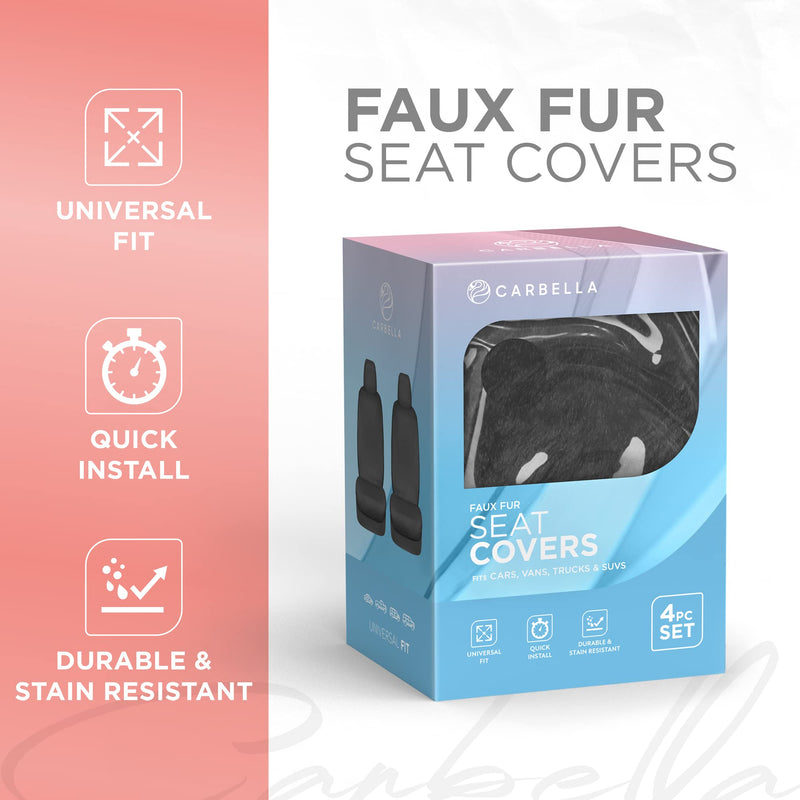 Sheepskin Car Seat Covers, 2-Pack Faux Fur, Front Seats Only, Cute Automotive Seat Covers For Cars (Black) Black Fur
