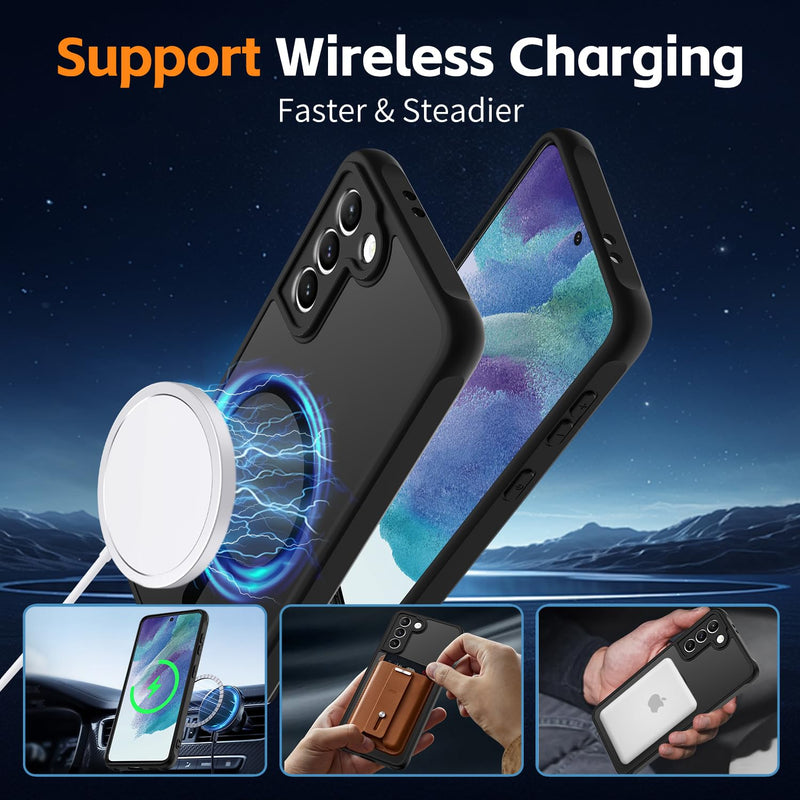 for Samsung Galaxy S21 Plus Case, [Compatible with Magsafe] [Screen Protector] Matte Translucent Slim Shockproof Case Military Grade Protection Phone Cover 6.7-inch, Black