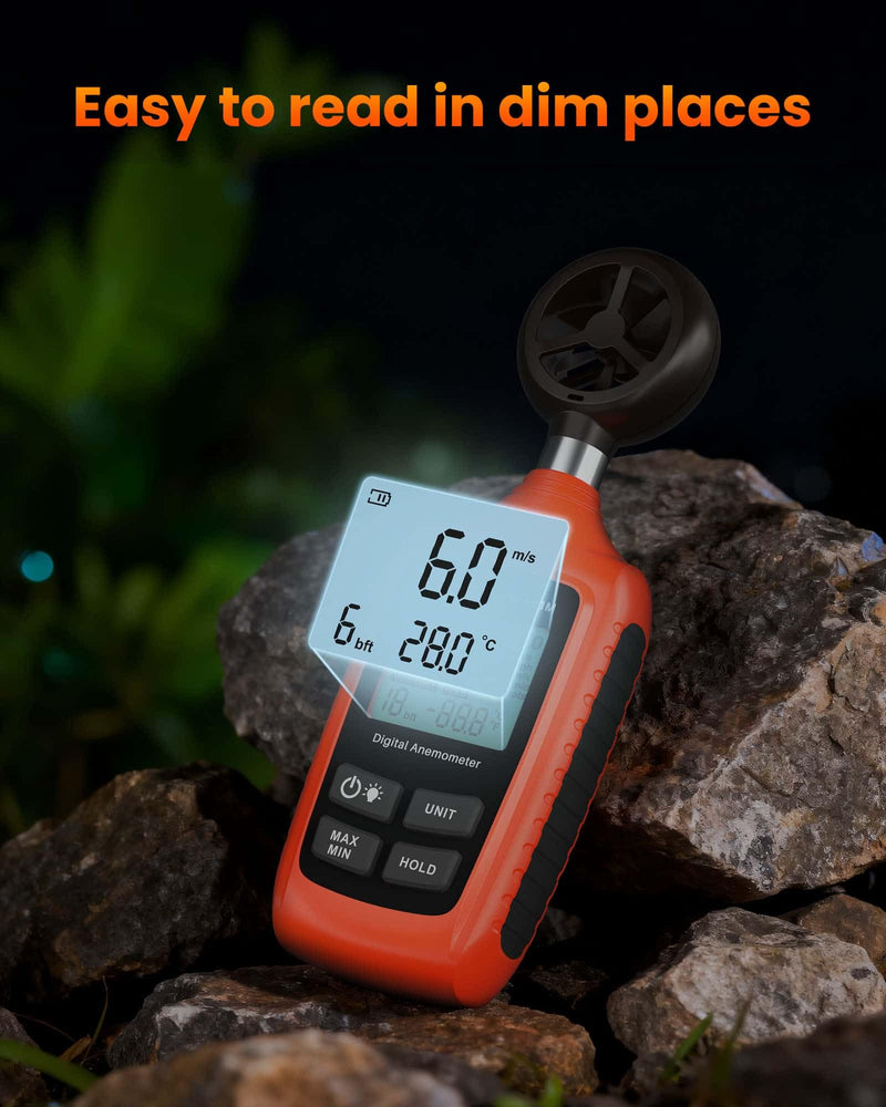 Digital Anemometer, YOWEXA Portable Wind Speed Meter with Backlight Screen, Air Flow Tester Supports Wind Chill Alert, Wind Checkers for Hunting HVAC Drone Sailing Golf Shooting Basic