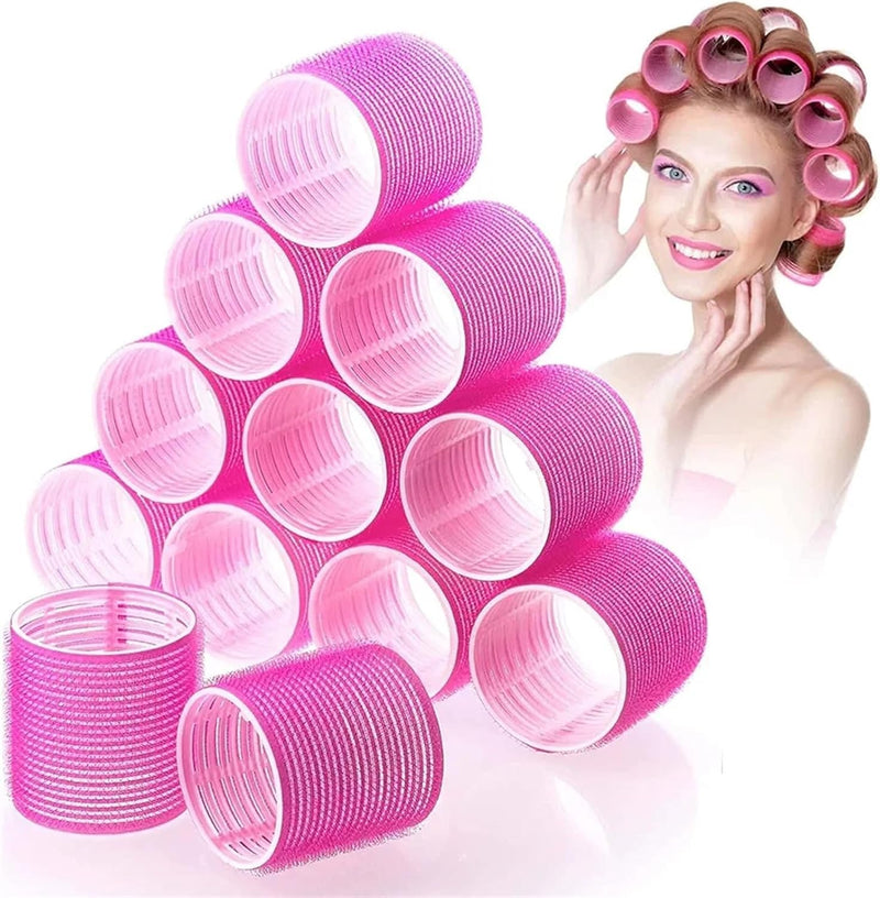 12 PCS Curlers Rollers, Hair Rollers, Rollers for Hair, Rollers for Hair Volume, for Long Medium Short Hair, Salon Home DIY Hairs Dressing(4.4cm Rose Red)