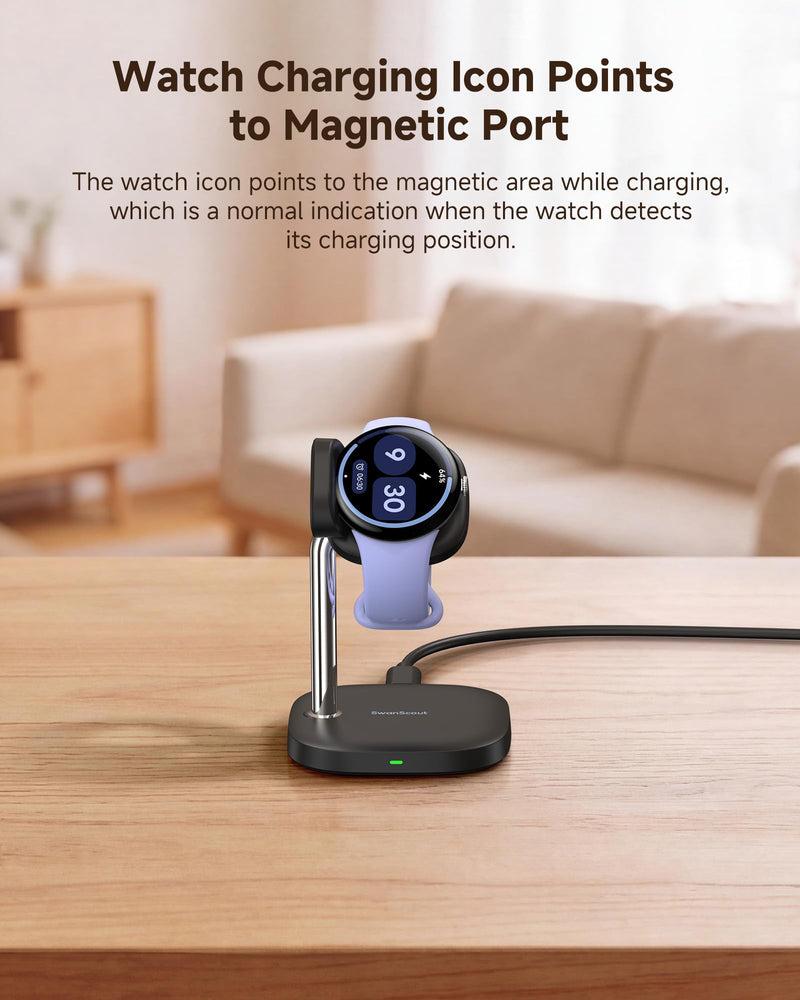 SwanScout Charger Stand for Pixel Watch 4, Fast Charging | for Google Pixel Watch 4 (41mm/45mm), SwanScout 505G4 (No Adapter)