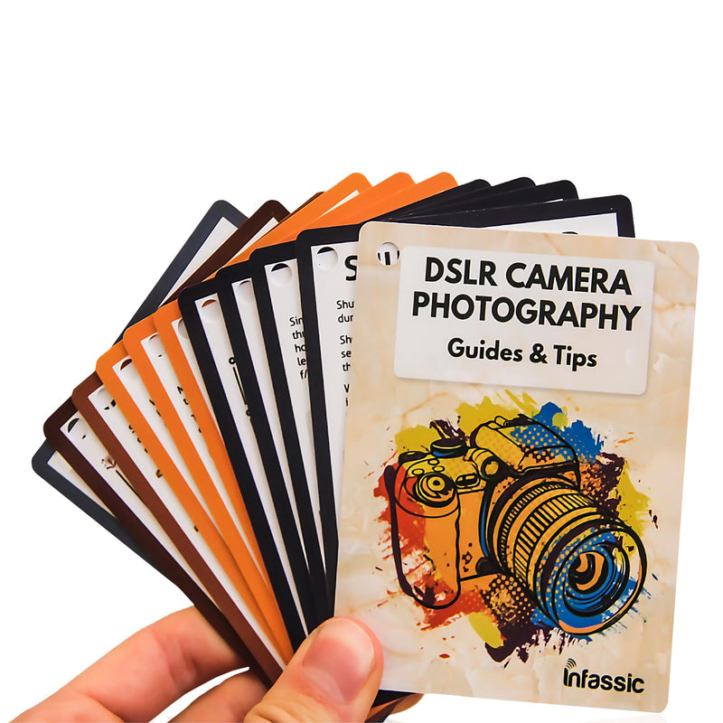 DSLR Camera Photography Cheat Sheet Cards - Photography Accessories for Canon, Nikon, Sony - Quick Reference Flashcards for Photographers - Exposure, Settings, Troubleshooting Guides & Tips - 4” x 3”