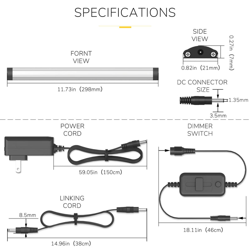 GETINLIGHT 12-inch Plug-in LED Under Counter Lights for Kitchen, Soft White 3000K, Pack of 3, IN-0110-23-SN 3 Light Pack