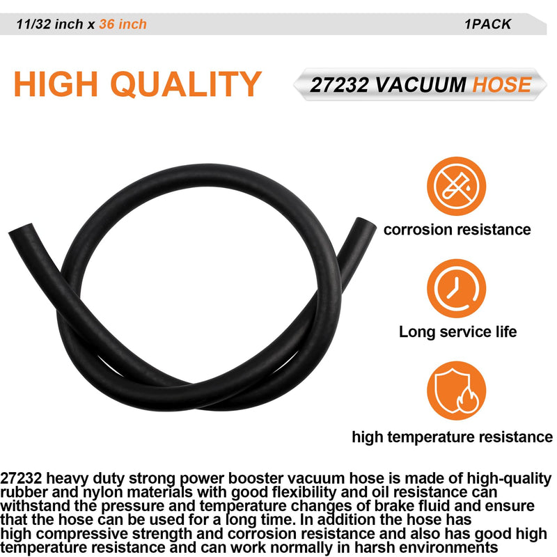27232 11/32 inch x 36 inch (85 PSI) Brake Booster Vacuum Hose, Vacuum Line Fits for Fo-rd, Chry-sler and Che-vy Select Models, Heavy Duty Power Booster Vacuum Hose