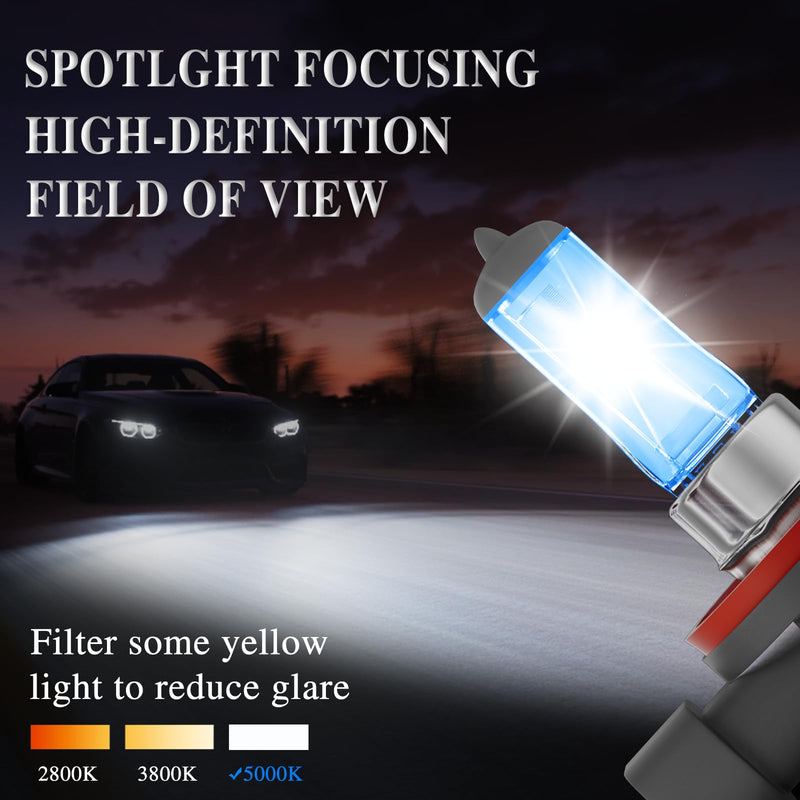 H11 Halogen Headlight Bulbs, Standard High Beam or Low Beam or Fog Light Bulb, DC 12V 55W 5000K,4000 Lumens,White Headlight Bulbs,Head Light Bulbs for Car,High Brightness Headlight Bulb, Pack of 2 H8/9/11-5000K