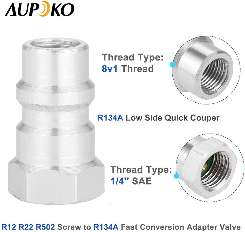 Aupoko R1234YF to R134A Low Side Quick Coupler, R1234YF Low Side Quick Coupler, R12 to R134A Hose Adapter Fitting Connector for Car Air-Conditioning AC Charging R1234YF to R134A + R134A Low Side Quick Couper