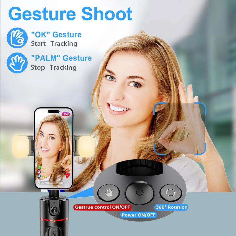 GREEN HOUSE Auto Face Tracking Phone Holder, Selfie Gimbal with Rechargeable & Detachable LED Fill Light & Detachable Controller With remote&fill light