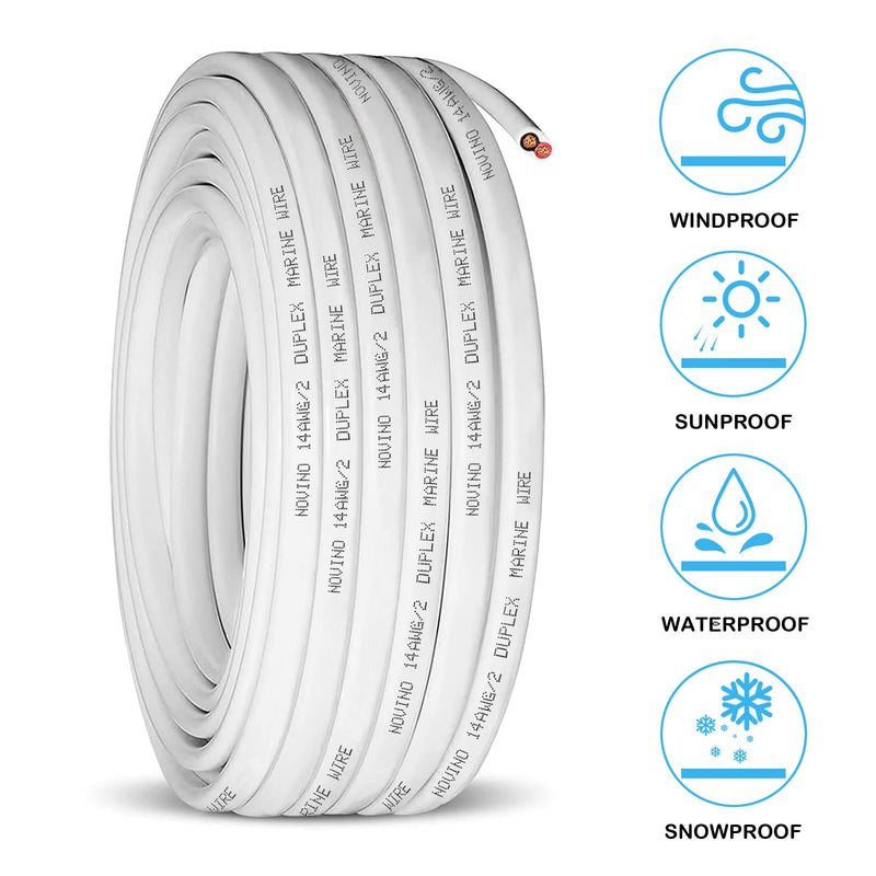 14 Gauge Marine Wire,14 AWG 30ft 14/2 Duplex Marine Grade Wire,Tinned Copper Oxygen-Free Boat Electrical Cable for Boat/Automotive/RV/Solar/LED Strips 30 ft 14 gauge