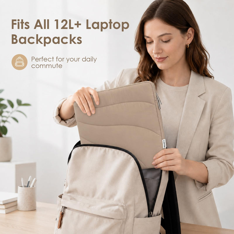 LENTION 14in Cloud Puffy Laptop Sleeve Water-Resistant Shock-Absorbing Case | Velvet Inner Lining, Slim Portable Design, Minimalist Camel Compatible with 13-14 Inch Laptops for Daily Commute Travel