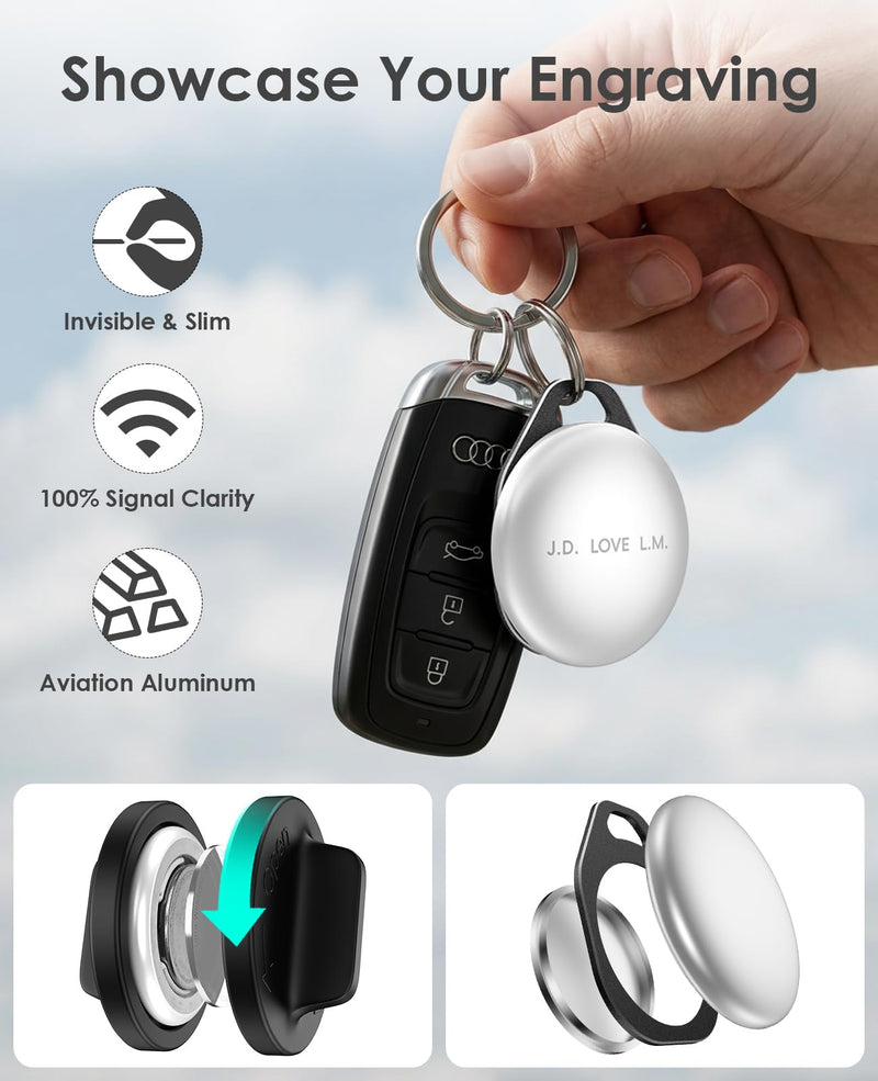 2 Pack Slim Holder Key Ring for AirTag with Easy Battery Replacement Tool | Aluminum Keychain Case Compatible with AirTag 2nd Gen (2026) & 1st Gen (2021), Secure for Keys, Dog Collar & Backpack, Black Slim Aluminum 2