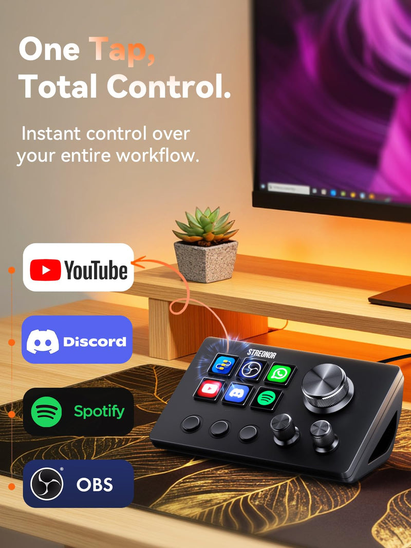 Streonor S6 Mini Stream Controller, Macro Keypad Shortcut Keyboard | 6 Customizable Keys, 3 Scene Keys & 3 Knobs, Compact Macro Deck for Live Streaming, Editing, Productivity, Windows & Mac