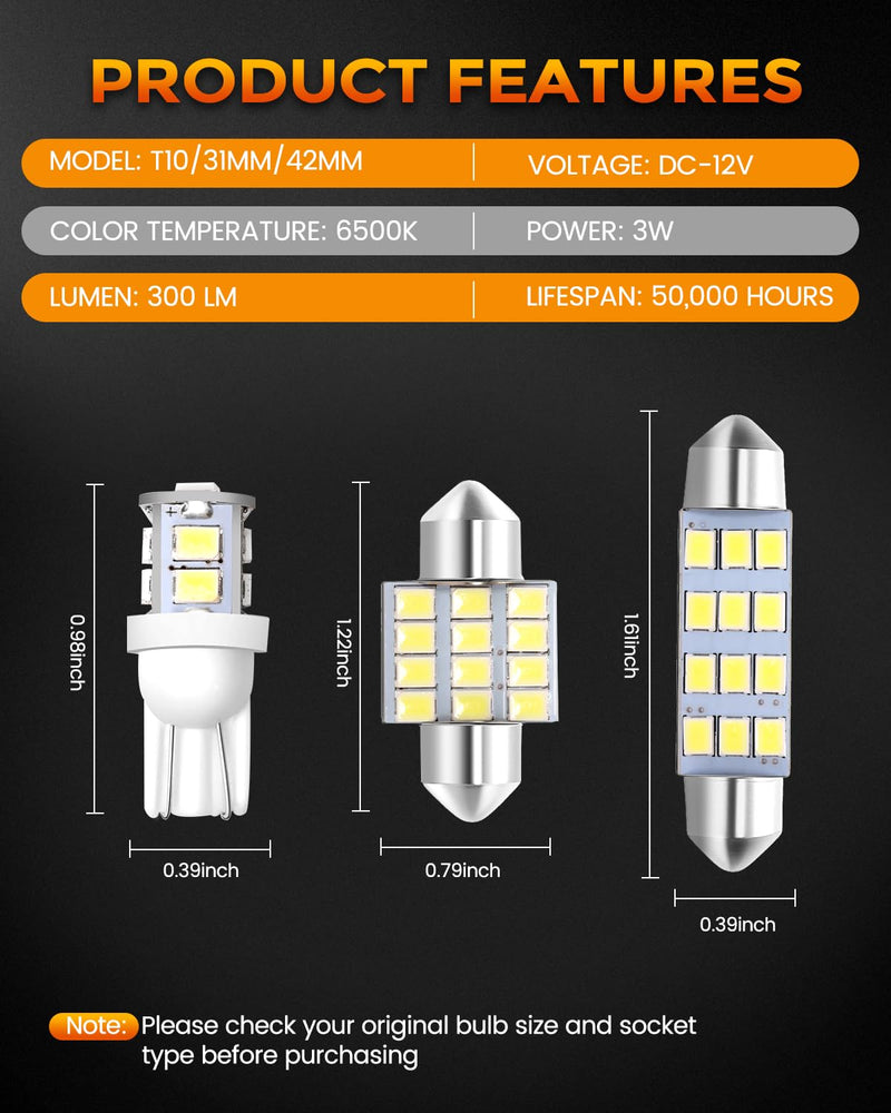BANGO 24 Pieces Car LED Interior Light Bulbs, Non-Polarity Design with Removal Tool, Suitable for Car Dome Map Door Trunk License Plate Lights, Etc. (Xenon White)