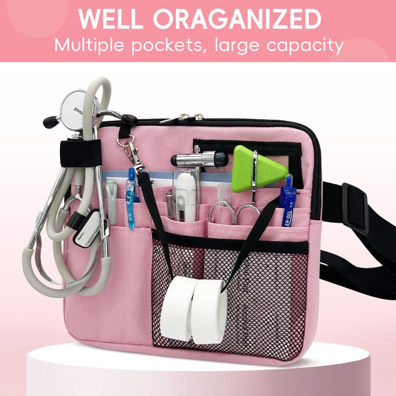Nurse Fanny Pack with Medical Gear Pockets - Durable Nurse Waist Pouch with Tape Holder, Adjustable Strap, and Utility Storage for Stethoscopes, Bandage Scissors & Supplies (Pink, Large) Pink