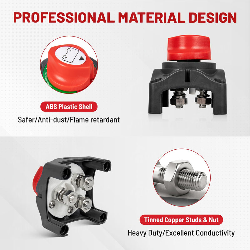 RED WOLF 1-2-Both-Off Battery Switch DC 12V-48V 200A, Heavy Duty Marine Battery Power Cut Master Switch Disconnect Isolator Ignition Protected for Automotive RV Marine Battery Kill w/M8 Stud 1-2-Both-Off Switch