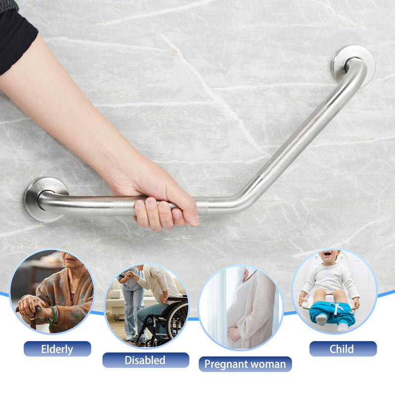 20 Inch Bathroom Grab Bar, Satin Brushed Nickel Angled Grab Bar with Anti-Slip Knurled Grip, Stainless Steel Bath Balance Bar, 1.0" Tube Safety Hand Rail Support, Handicap Elderly Assist Bath Handle