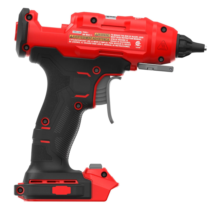 CRAFTSMAN V20 Hot Glue Gun Full Size, Cordless Glue Gun and Sticks Set with LED Light, Interchangeable Nozzles and Wrench, Retractable Dip Tray, Fast Preheat, Long Runtime, Tool Only (CMGL200B)